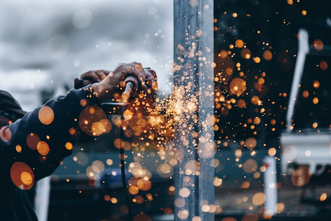 Metal fabrication work producing sparks